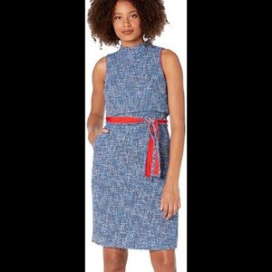J.Crew Tweed Blue and Red Dress with Necktie
